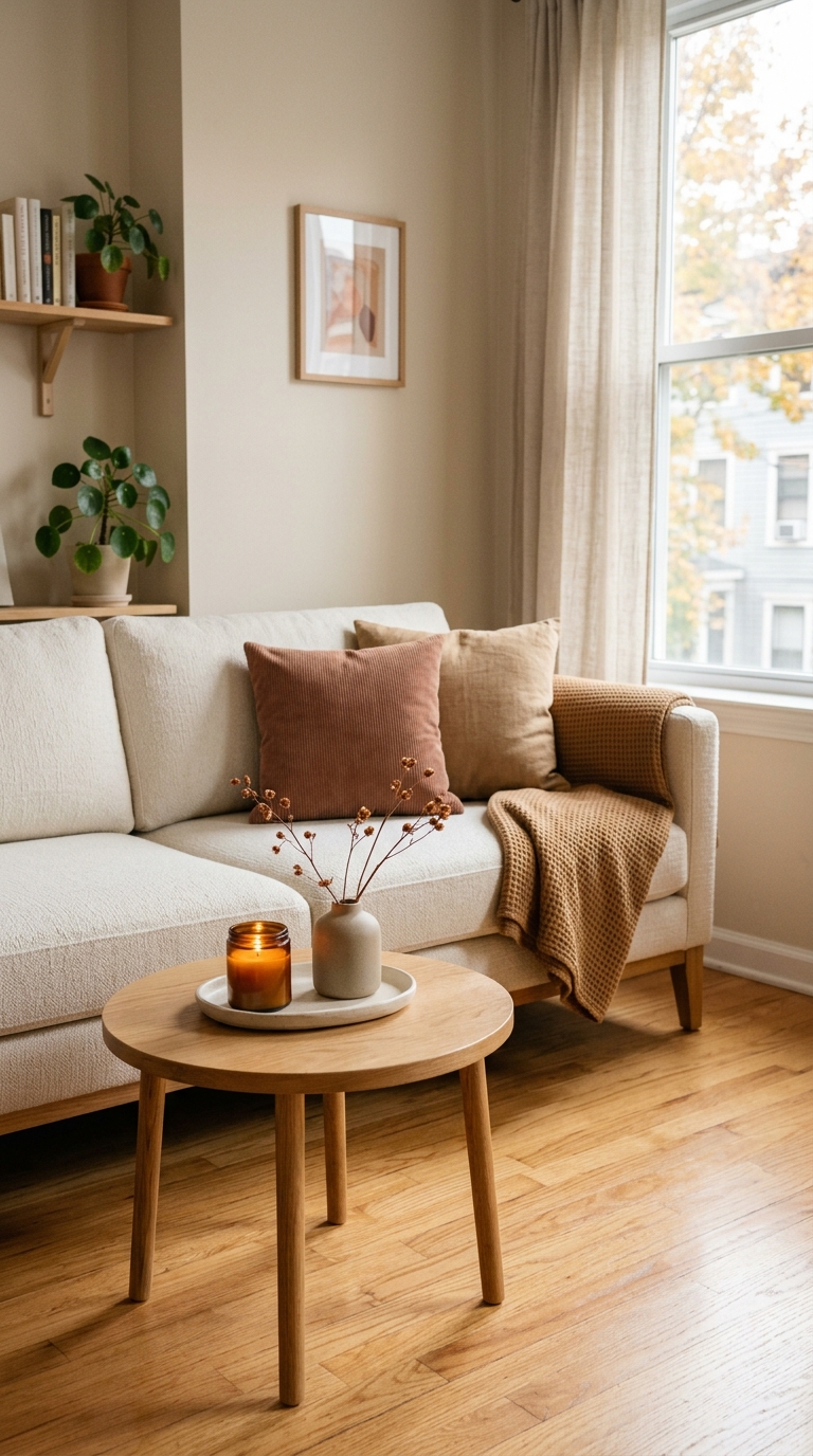 Small apartment living room with fall decor without clutter